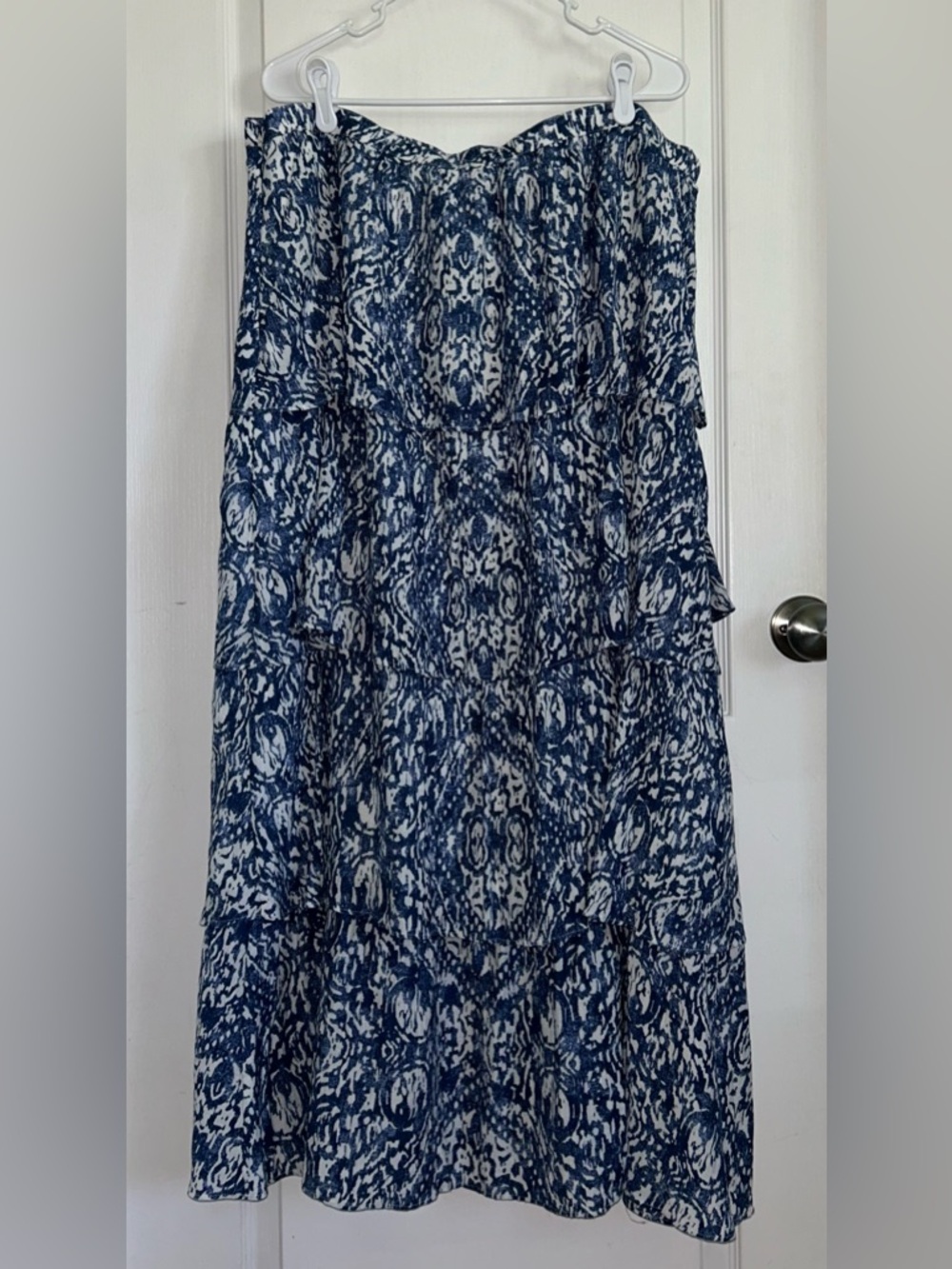 Abercrombie & Fitch XL Tiered Maxi Skirt Indigo Ikat Festival Boho Peasant - Picture 4 of 5